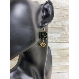 Chicos Confetti Enameled Art Deco Dangle/Drop Wire Earrings Gold Tone & Greens